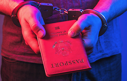 Hands Holding Fake Passport To Represent Passport Fraud as a Federal Offense